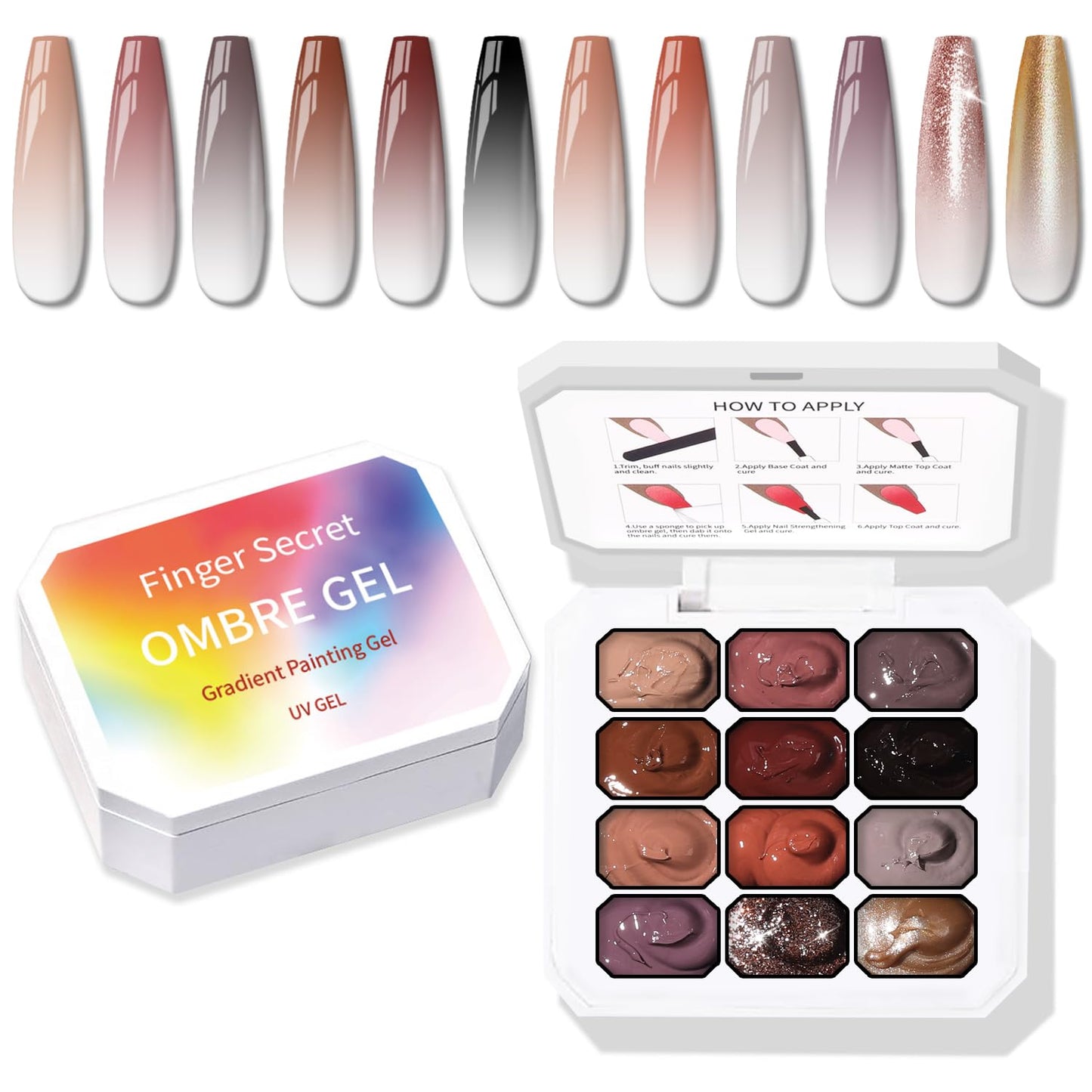 Sponge Pat Paint Nail Gel, Ombre Nails Gradient Gel Nail Blush Blooming Aura Nails Drawing Stripper Floral Painting DIY Nail Art, No Wipe, UV/LED Curing (12 Colors C)-Velvo Beauty