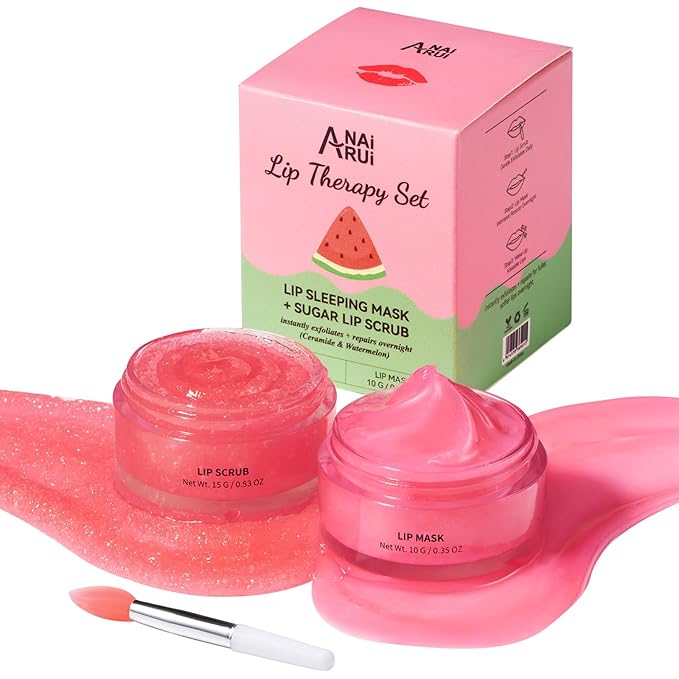 Lip Mask Set, Lip Scrub & Lip Butter, Overnight Lip Treatment Set Enriched With Skin Softening Ceramide & Watermelon and Hydrating Shea Butter, For A Softer & Smoother Pout-Velvo Beauty