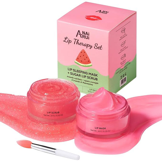 Lip Mask Set, Lip Scrub & Lip Butter, Overnight Lip Treatment Set Enriched With Skin Softening Ceramide & Watermelon and Hydrating Shea Butter, For A Softer & Smoother Pout-Velvo Beauty