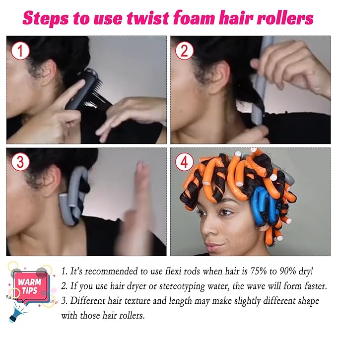 30PCS 9.45" Flexible Curling Rods,Heatless Twist Soft Foam Hair Rollers Home Use for Women Girls Long and Short Hair to Sleep in, (0.55 x 9.45 Inch, 3 Colors)-Velvo Beauty