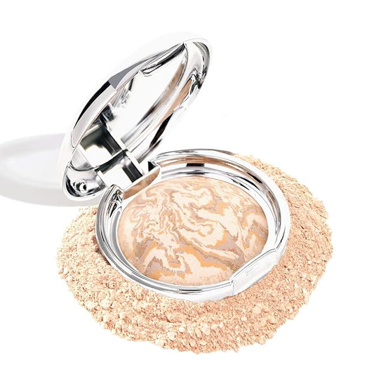 Marbleized Baked Foundation Makeup, Balance and Brighten Color Correcting Powder Foundation - Buildable Light to Medium Coverage - Demi-Matte Natural Finish (#001 FAIR, 0.32 Oz)-Velvo Beauty