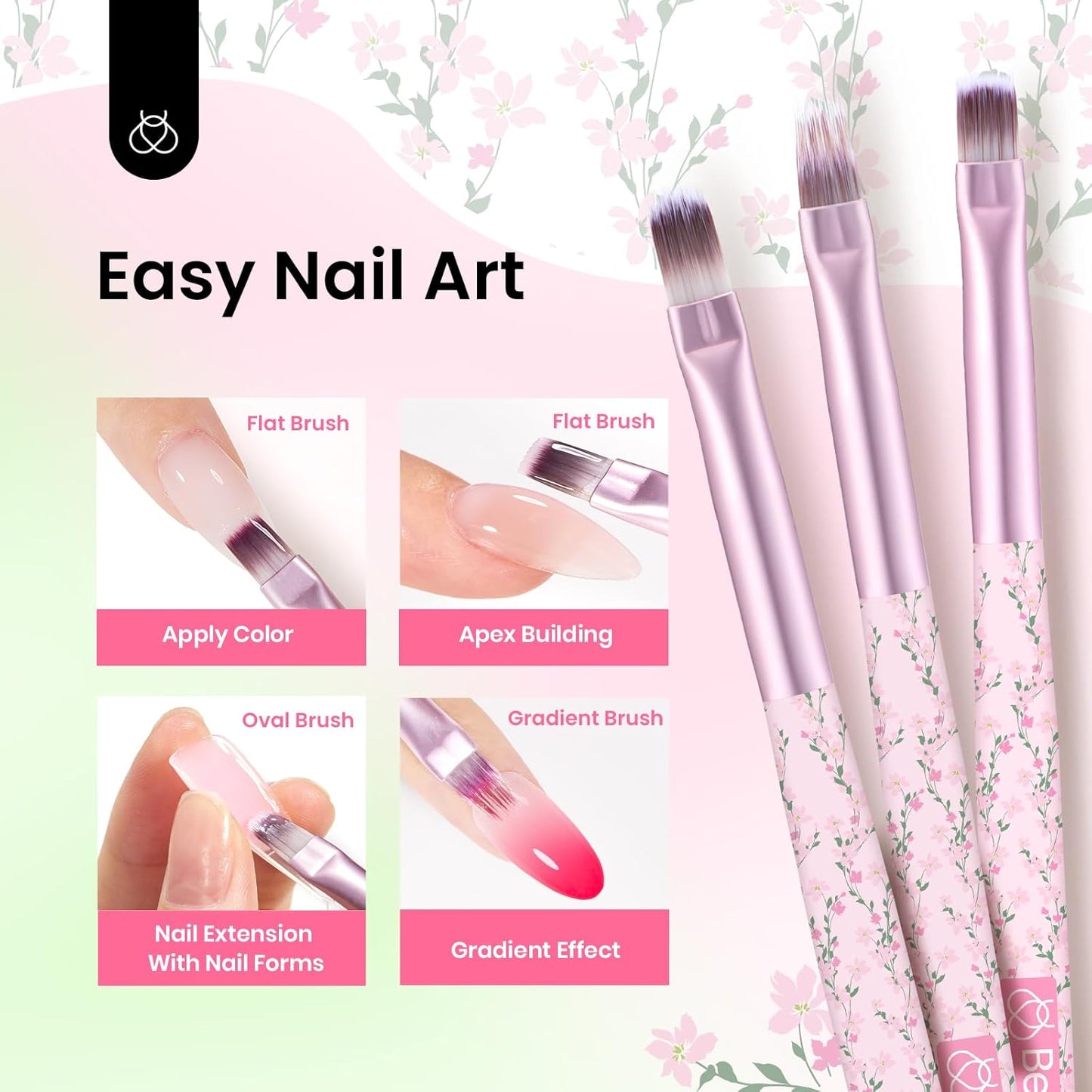 Beetles Gel Polish Nail Art Brushes Set - 6 Pcs Fingernail Art Design Pen, Floral Pattern Handle, Gradient Bristles Nail Brush Set DIY with Palette Dotting Manicure Tool Kit-Velvo Beauty