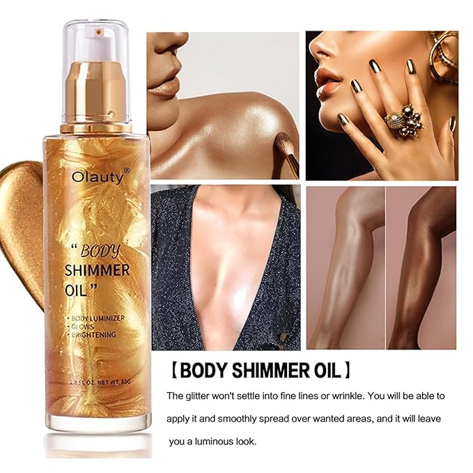 Shimmer Body Oil,Face and Body Liquid Luminizer,Waterproof Moisturizing Light Shimmer Glow Illuminator,Smooth Body Shimmer,Liquid Highlighter Makeup (Golden Brown)-Velvo Beauty