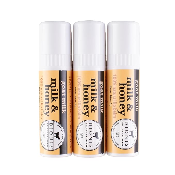 Dionis Goat Milk Skincare Milk & Honey Holiday Lip Balm Gift Set - Beeswax, Shea Butter & Coconut Oil Lip Care Products Made in The USA - Cruelty Free Lip Moisturizer For Chapped Lips, 0.28oz 3 Pack-Velvo Beauty
