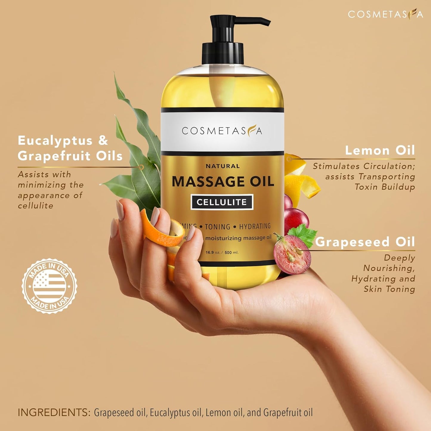 Cellulite Massage Oil & Hot Cream - 100% Natural Cellulite Oil & Gel, Highly Absorbable, Firm, Tone, Tighten & Moisturize Skin - Soothes Muscles (16.9 Fl Oz Each Bottle)-Velvo Beauty