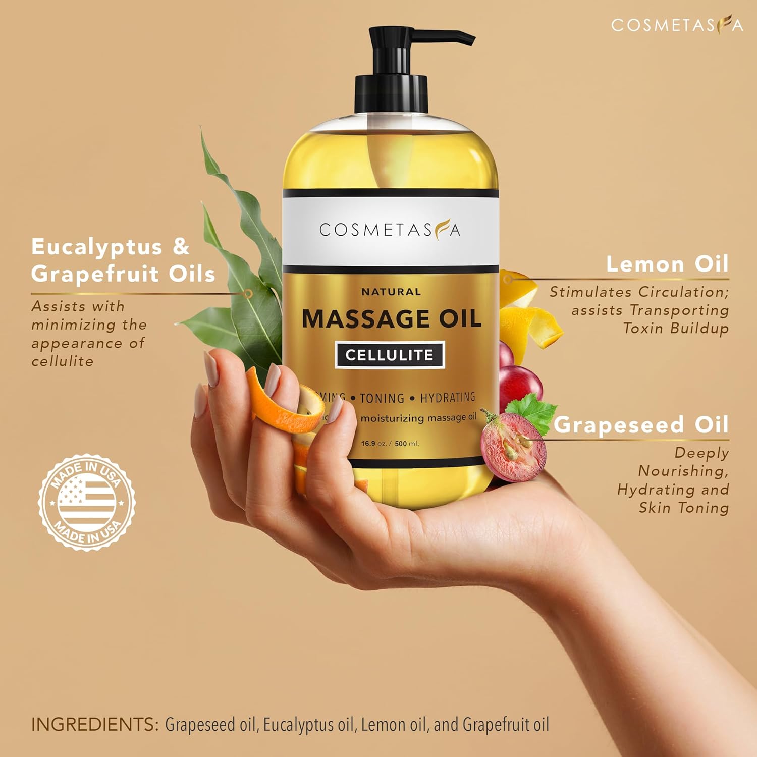 Cellulite Massage Oil & Hot Cream - 100% Natural Cellulite Oil & Gel, Highly Absorbable, Firm, Tone, Tighten & Moisturize Skin - Soothes Muscles (16.9 Fl Oz Each Bottle)-Velvo Beauty