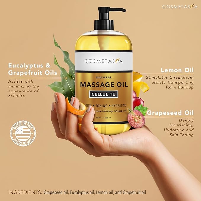 Cellulite Massage Oil, Gel & Mitt - Natural Hot Cream Massage Gel, Oil & Massager - Firm, Tone, Tighten & Moisturize Skin. Soothes Muscles (16.9 oz)-Velvo Beauty