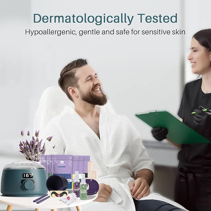 BLITZWAX Back and Nose Waxing Kit for Men, Hard Wax Warmer for Brazilian, Body and Face, At Home Hair Removal Kit, Beginner Friendly, Quick Heating, 93 Accessories, Blue Spruce-Velvo Beauty