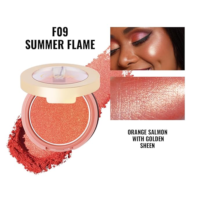 Oulac Luminisers Powdery Blusher for Cheeks Face Glow,Brighten Skin As Highlighter Makeup, Shimmer Blusher,Buildable and Vegan Cosmetics,4.8g F09 Summer Flame-Velvo Beauty