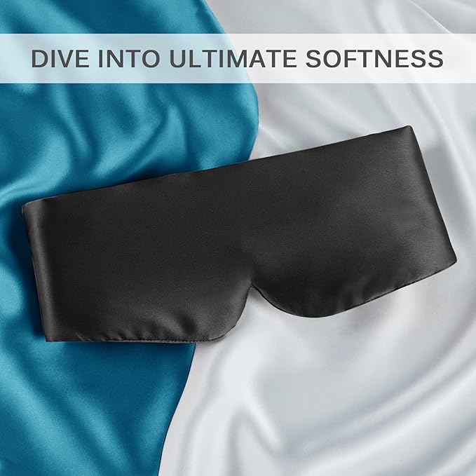 Zenssia 100% Mulberry Silk Sleep Mask Eye Mask for Man and Woman with Adjustable Headband, Full Size Large Sleep Mask & Blindfold for Total Blackout for All Night Sleep, Travel & Nap- Black-Velvo Beauty