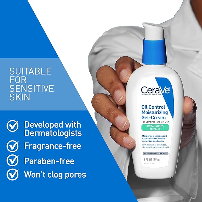 CeraVe Oil Control Moisturizing Gel-Cream, Face Moisturizer for Oily Skin, Niacinamide, Hyaluronic Acid & Oil Absorbing Technology To Rebalance Oily Skin, Non-Comedogenic, Fragrance Free & Oil-Free-Velvo Beauty