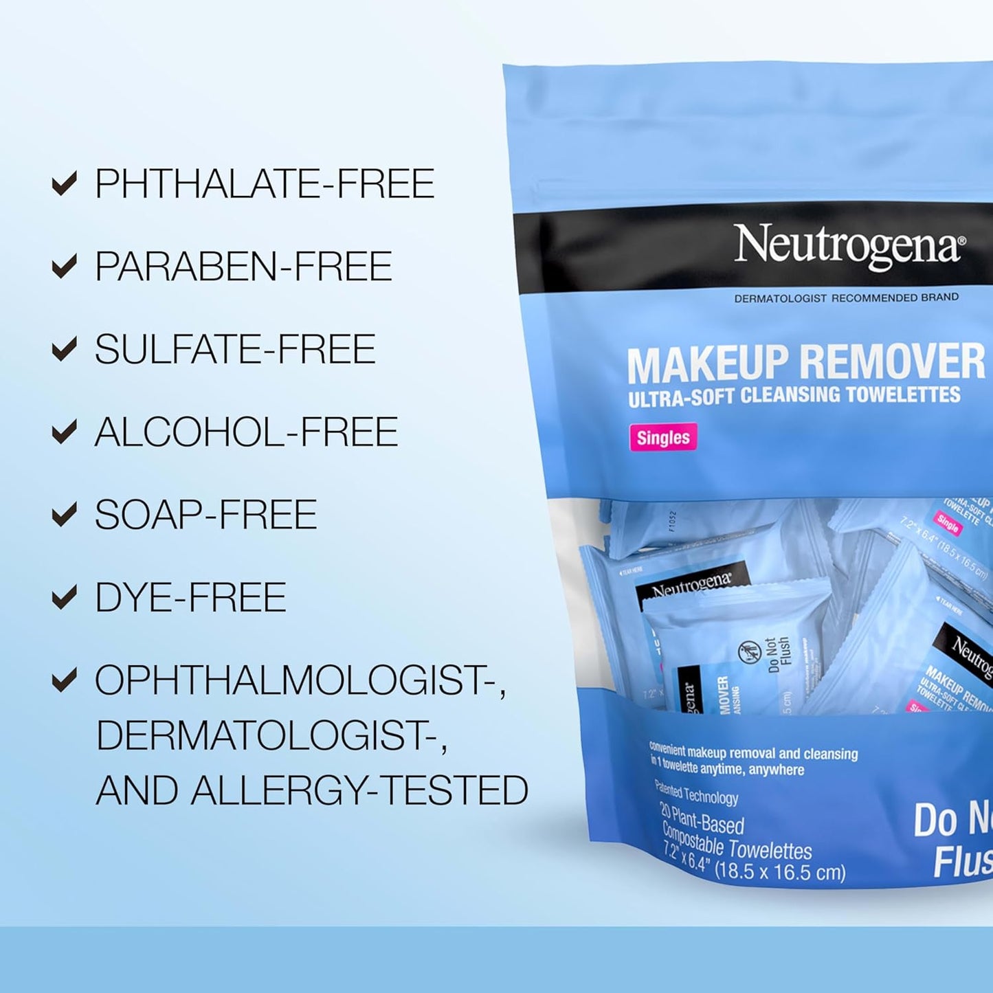 Neutrogena Makeup Remover Wipes Singles, Individually Wrapped, Daily Facial Cleanser Towelettes, Gently Removes Oil & Makeup, Alcohol-Free, 20 ct-Velvo Beauty