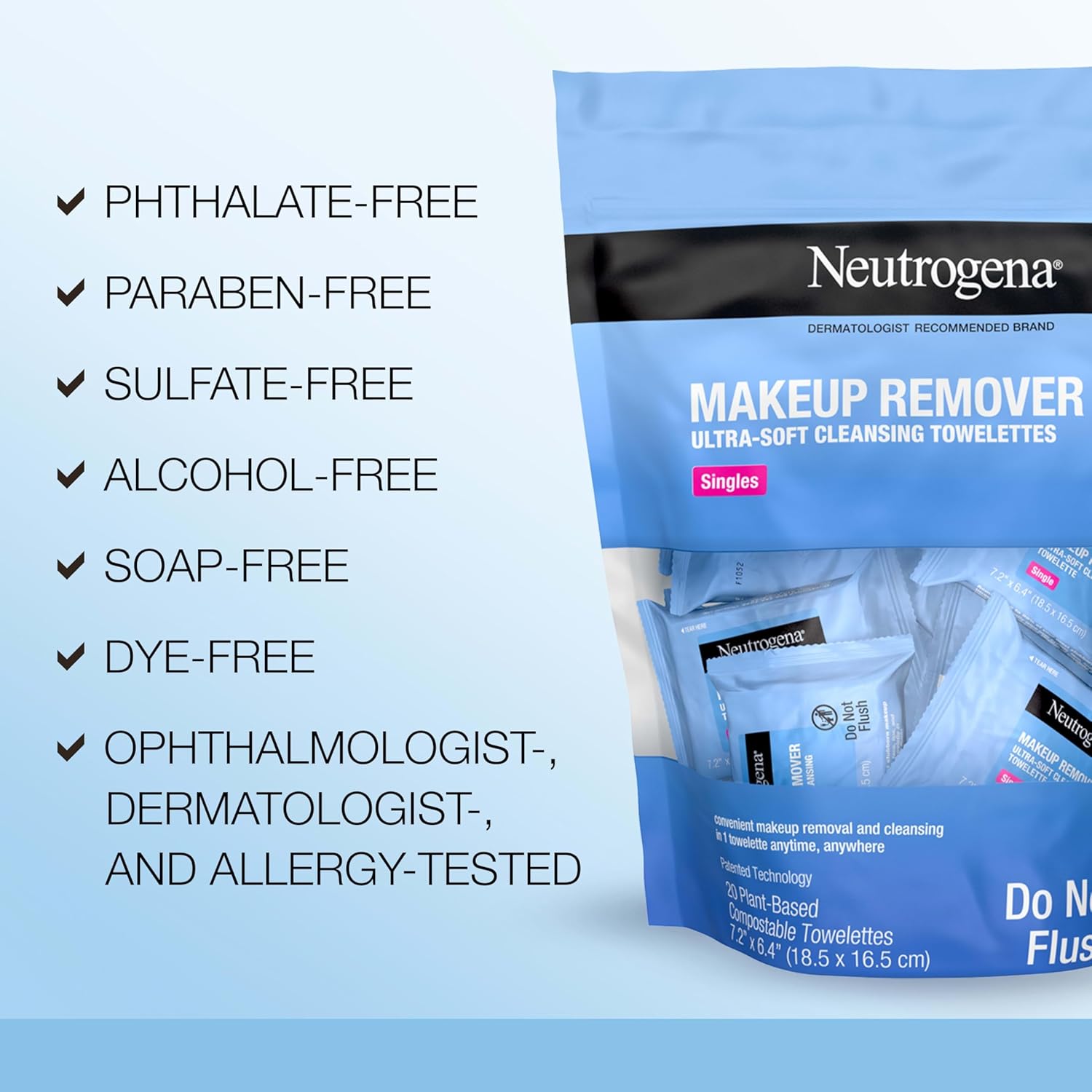 Neutrogena Makeup Remover Wipes Singles, Individually Wrapped, Daily Facial Cleanser Towelettes, Gently Removes Oil & Makeup, Alcohol-Free, 20 ct-Velvo Beauty
