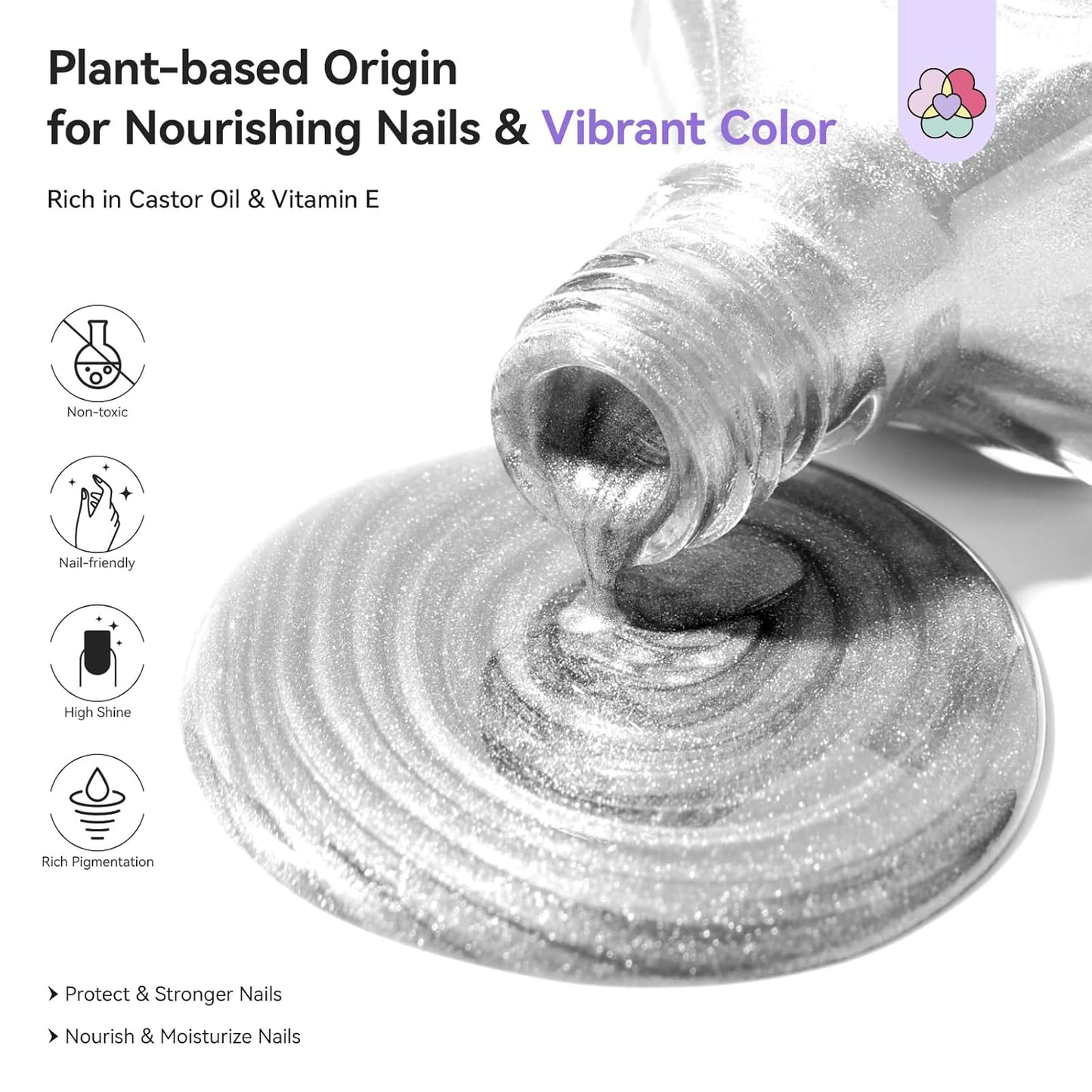 SAVILAND Color Artistry Sparkle Silver Nail Polish - 7 Days Shimmer Glitter Fingernail Polish Non Gel, Air Quick Dry Long Last Shine Diamond Silver Nail Lacquer Toe Nail Art Salon Manicure Home-Velvo Beauty