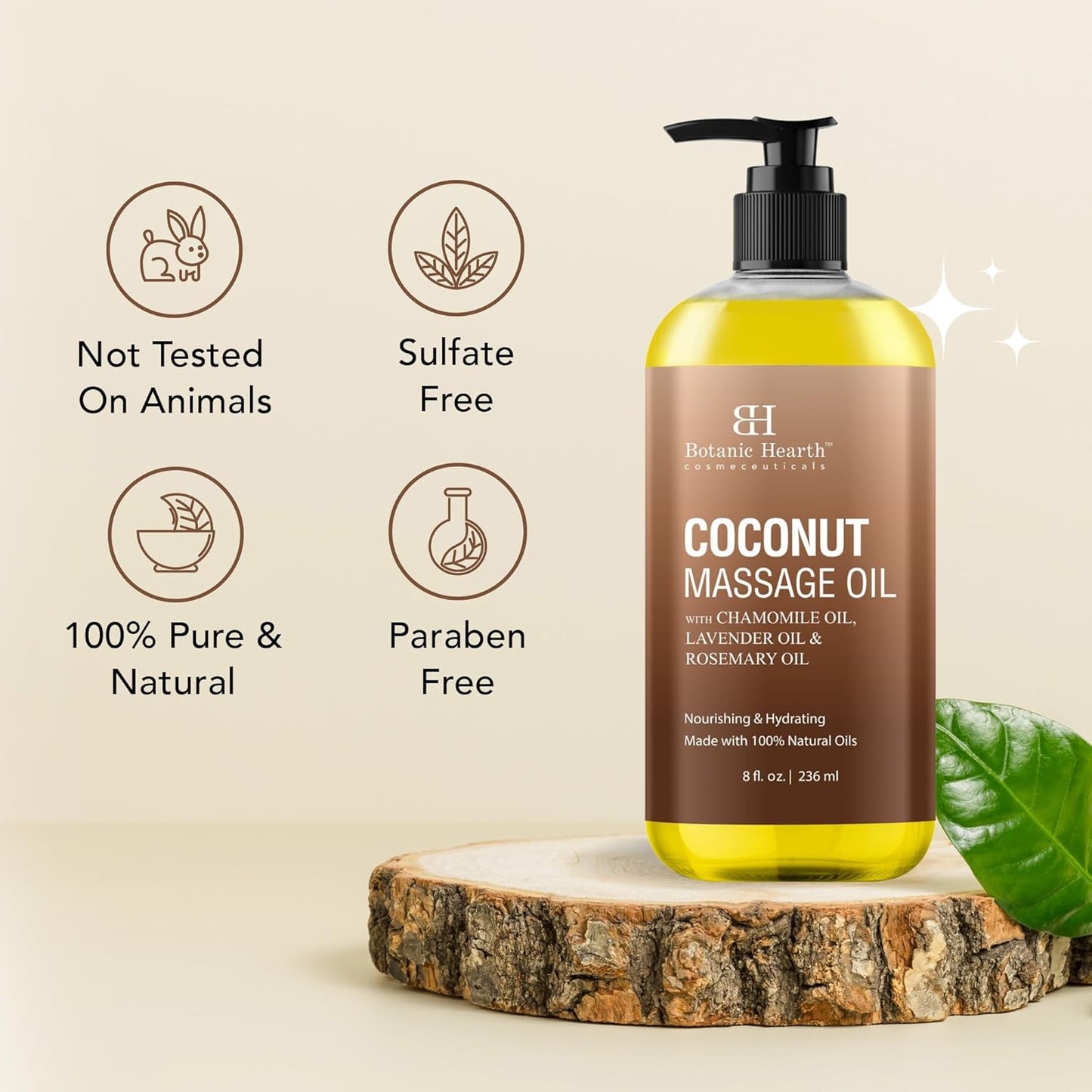 Botanic Hearth Coconut Massage Oil | Ultra|Glide Formula with Soothing Aroma |Made with Natural Oils | All Skin Types, Men & Women | 8 Fl Oz-Velvo Beauty