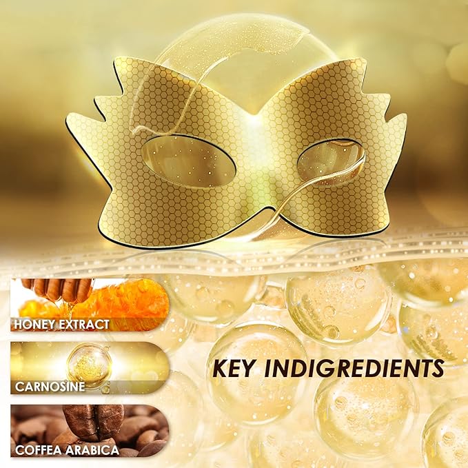 24k Gold Eye Masks, Under Eye Patches Honeycomb Eye Treatment Mask for Dark Circles and Puffiness, Eye Care Pads Skincare Reduce Puffy Wrinkles Eye Patch Gift for Adults Women Men Kids Girls -8 PCS-Velvo Beauty