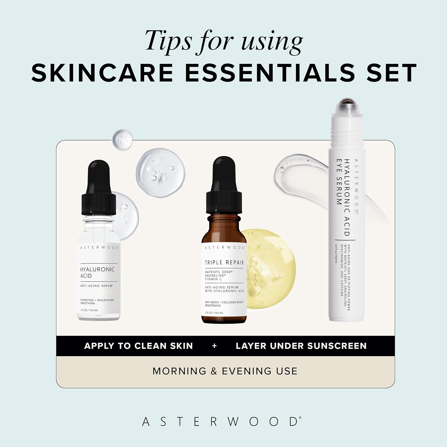 Asterwood Skin Care Set - with Hyaluronic Acid & Triple Repair Serums, Under Eye Serum - Skincare Essentials - Hydrating, Moisturzing, Anti-Aging - Fragrance-Free-Velvo Beauty