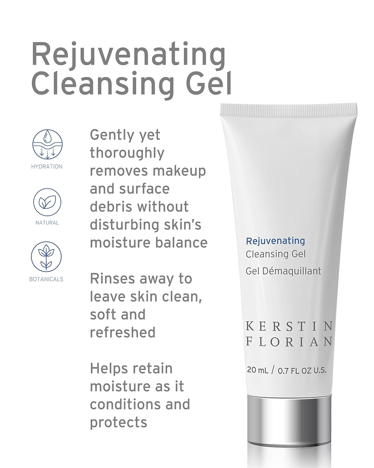 Kerstin Florian Rejuvenating Cleansing Gel | Travel Size | Gentle Face Wash Cleanser and Makeup Remover for Women | Gentle Formula Removes Dirt & Oils to Clarify and Brighten Skin, .7 fl oz-Velvo Beauty