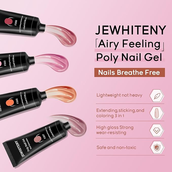 JEWHITENY Poly Extension Gel Nail Kit 14 PCS Poly Gel Kit with Slip Solution and Mini Lamp Nail Art Design Beginner-Velvo Beauty