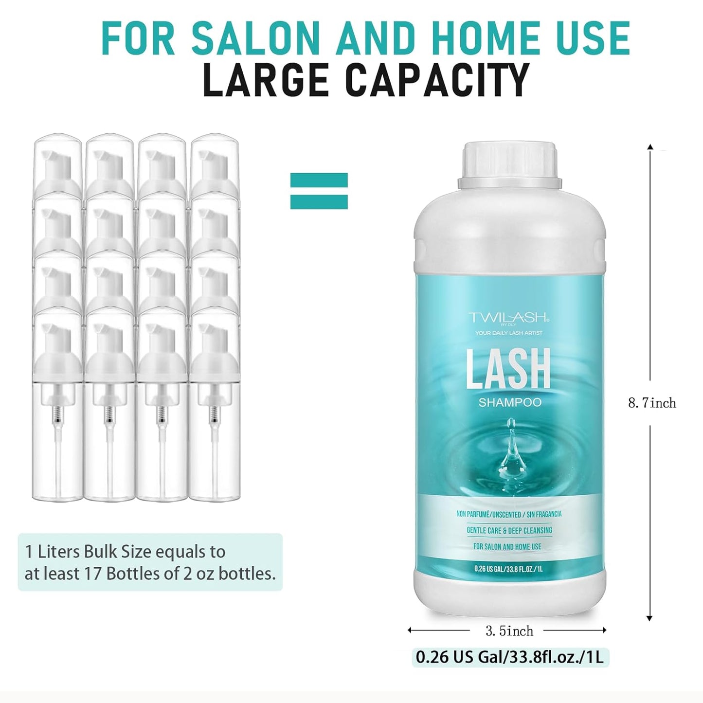 Lash Shampoo Bulk, Eyelash Cleanser for Extensions 1 Liter, Safe Makeup Remover, Non-irritating or Burning Formula Eyelid Foaming Cleanser for Professional Salon and Home Use (Unscented-1L)-Velvo Beauty