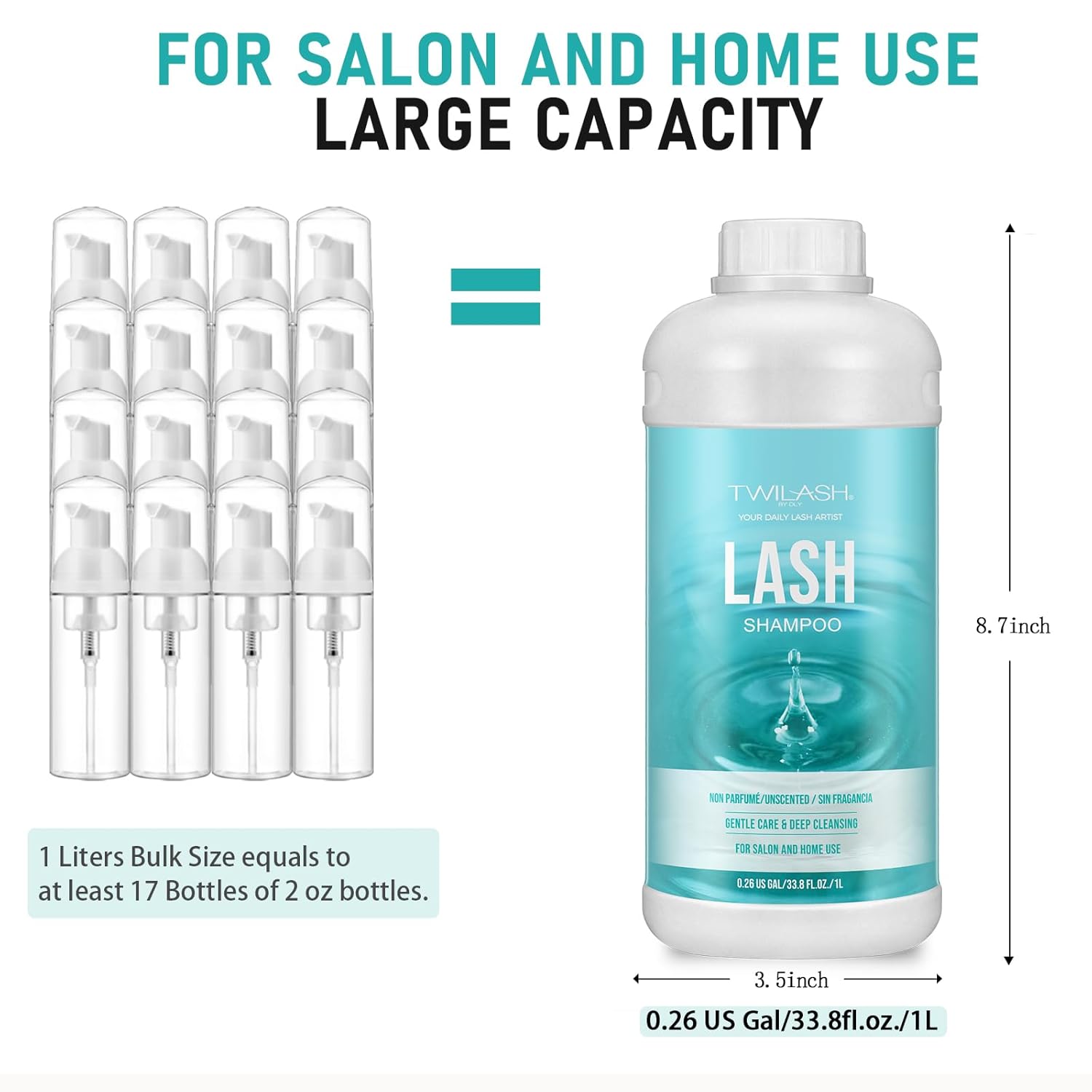 Lash Shampoo Bulk, Eyelash Cleanser for Extensions 1 Liter, Safe Makeup Remover, Non-irritating or Burning Formula Eyelid Foaming Cleanser for Professional Salon and Home Use (Unscented-1L)-Velvo Beauty