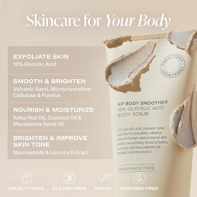 Saltair KP Body Scrub. 10% Glycolic Acid Treatment with Volcanic Sand and Plant Moisturizers. Fragrance-Free Physical Chemical Exfoliator. Exfoliating Body Scrubber for Rough Bumpy Skin, 10oz.-Velvo Beauty