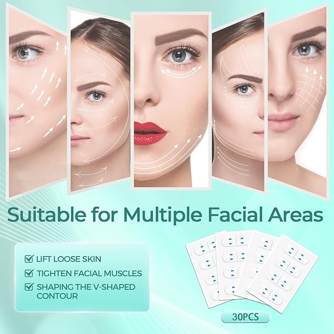 Face Lift Tape Invisible, 100 PCS Face Neck Tape Lifting Invisible Under Makeup, Instant Neck Tape for Loose Sagging Skin, V-Shaped Facelift Strips for Double Chin, Brows, Eyes, Jowls, Wrinkles-Velvo Beauty