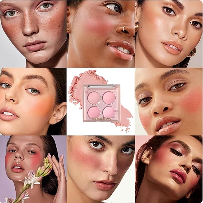 Matte Blush Powder Palette, Blending Mood Cheek, 4 Blendable Shades Korean Fairy Pink Blusher in Lightweight Smooth Powder, Vegan Makeup (Taro 2#, 1.84 ounces)-Velvo Beauty