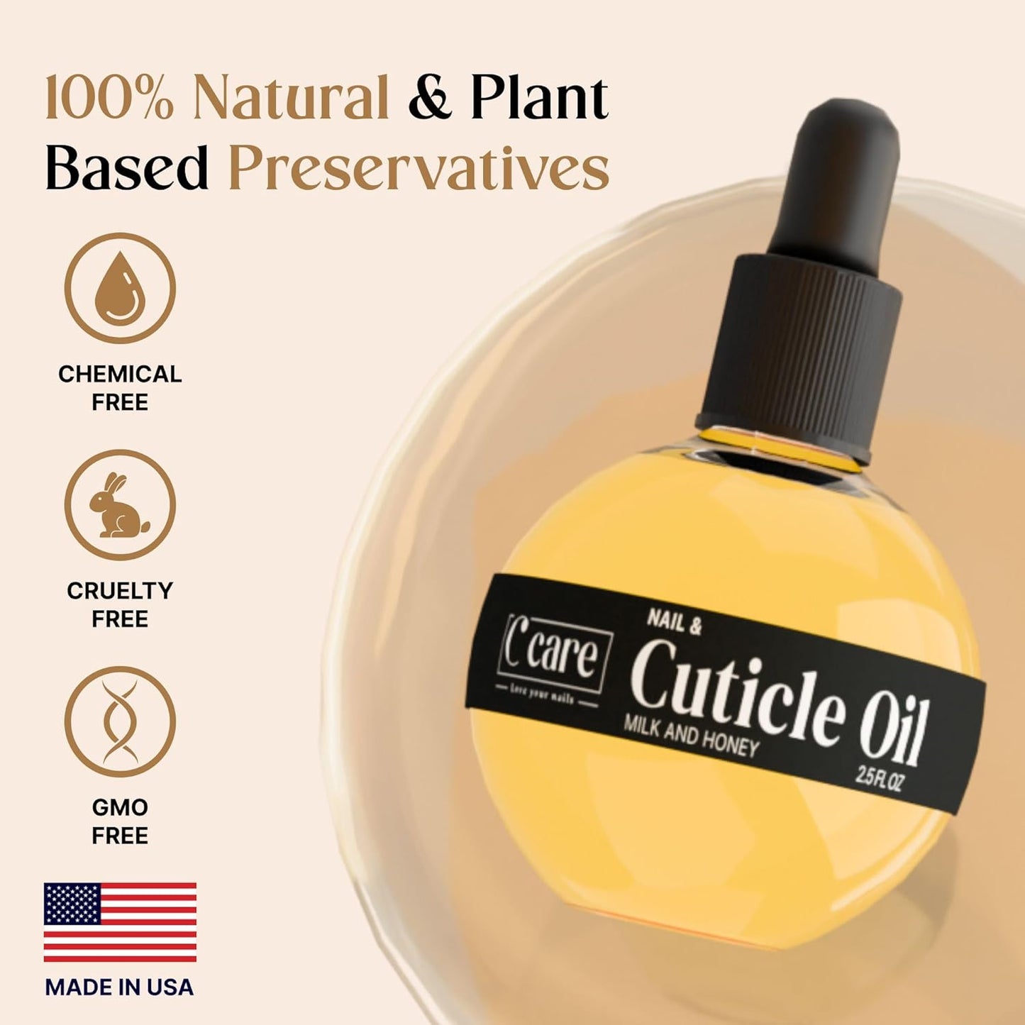 C CARE Cuticle Oil For Nails - Milk and Honey Nail Oil - Repairs Moisturizes and Strengthens Nails and Cuticles Overnight - Dropper & Brush included - Large 2.5 oz bottle-Velvo Beauty