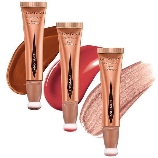 LANGMANNI Liquid Contour Beauty Wand, Face Concealer Contouring,Highlighter,Blusher Stick with Big Cushion Applicator.Cream Contour Stick For Finish Face Contour Makeup. (#02+#04+#06)-Velvo Beauty