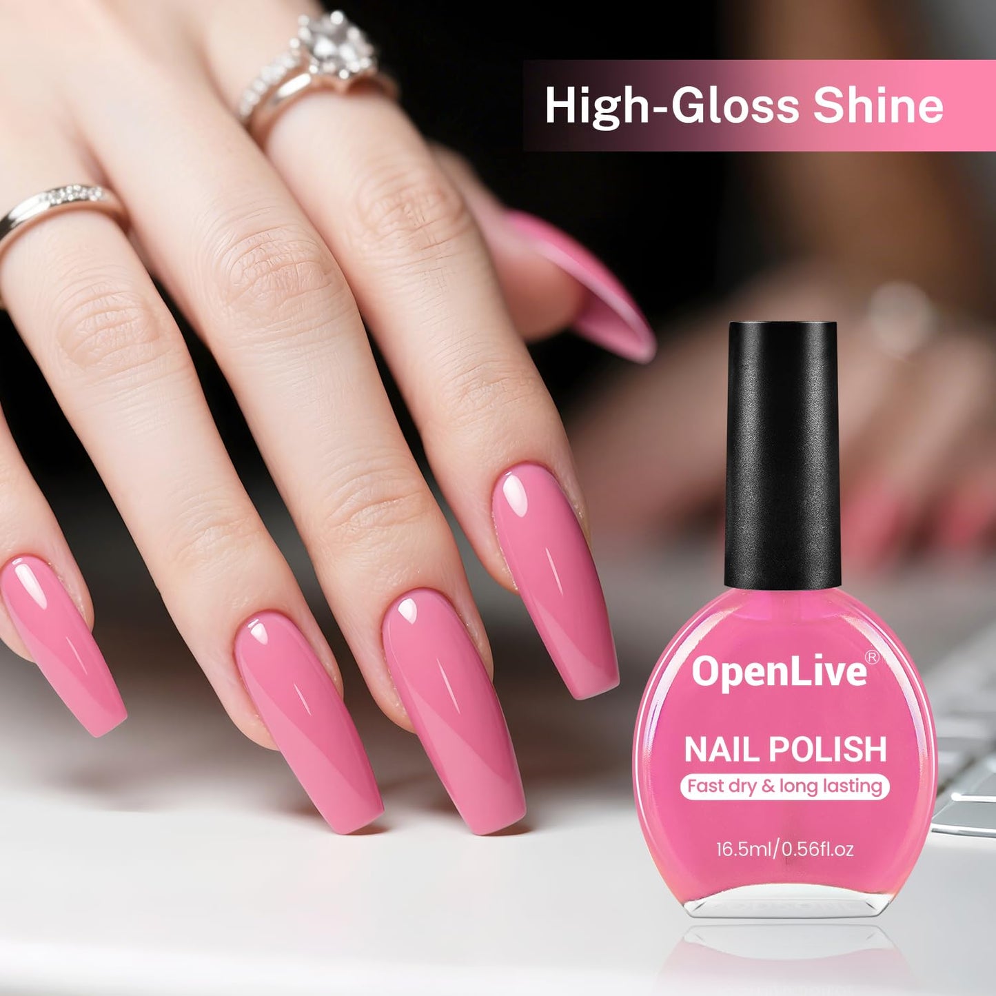 16.5ml Rose Pink Nail Polish Large Volume Quick Drying Nail Polish, Fast Drying and Long Lasting Color Nail Art DIY Home Manicure Gift for Women-Velvo Beauty