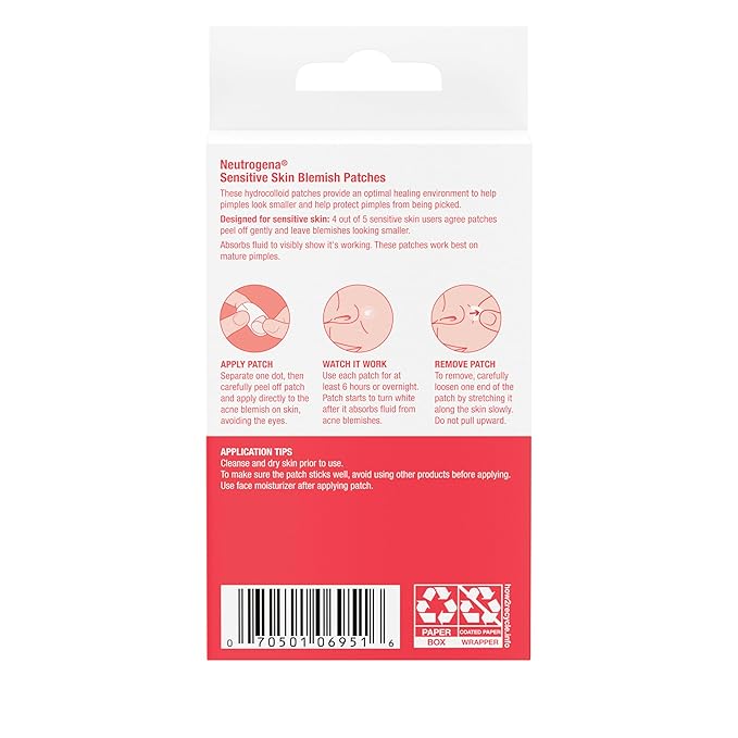 Neutrogena Sensitive Skin Blemish Patches, Acne Patches for Sensitive Skin, Hydrocolloid Treatment Visibly Shrinks Pimples Overnight, 2 Sizes, 30 Count-Velvo Beauty