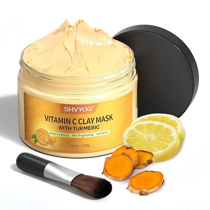 Vitamin C Face Mask with Kaolin Clay and Turmeric for Dark Spots, Dull Skin, Skincare Facial Mask for Controlling Oil and Refining Pores 5.29 Oz-Velvo Beauty