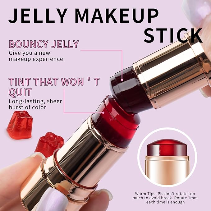 2pcs Jelly Blush Stick, Multi-purpose Lip and Cheek Colour Stick, Jelly Texture Waterproof, Moisturising and Long-lasting, Non-sticky, Create Watercolour Makeup Effect for Women and Girls 2#-Velvo Beauty