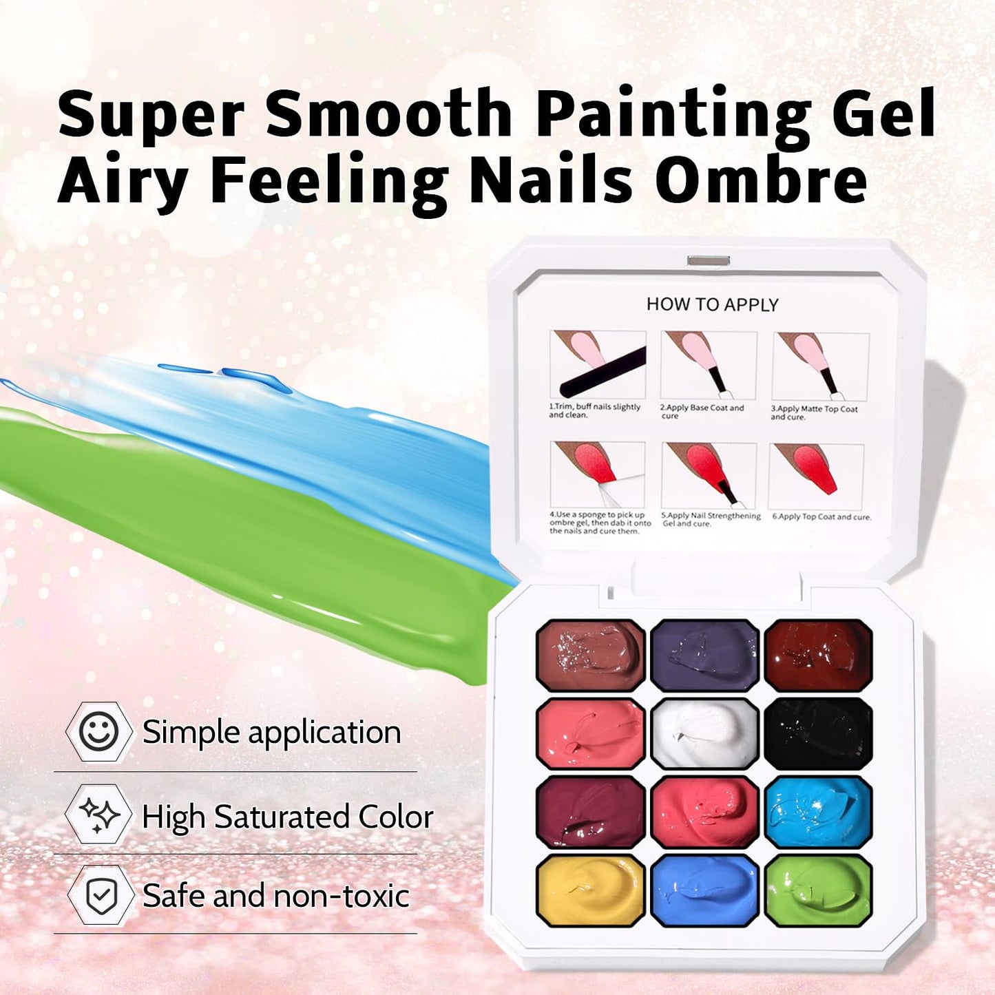 Sponge Pat Paint Nail Gel, Ombre Nails Gradient Gel Nail Blush Blooming Aura Nails Drawing Stripper Floral Painting DIY Nail Art, No Wipe, UV/LED Curing (12 Colors D)-Velvo Beauty