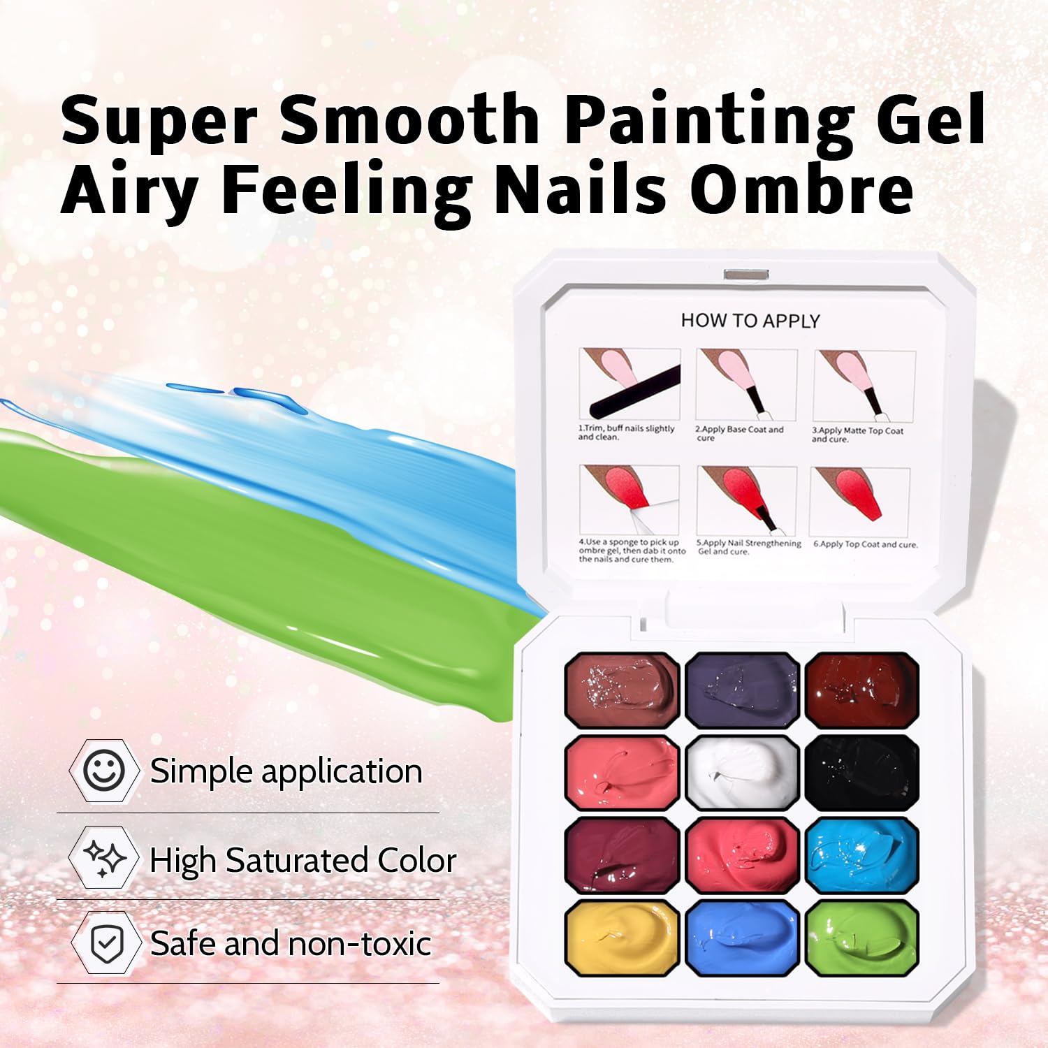 Sponge Pat Paint Nail Gel, Ombre Nails Gradient Gel Nail Blush Blooming Aura Nails Drawing Stripper Floral Painting DIY Nail Art, No Wipe, UV/LED Curing (12 Colors D)-Velvo Beauty