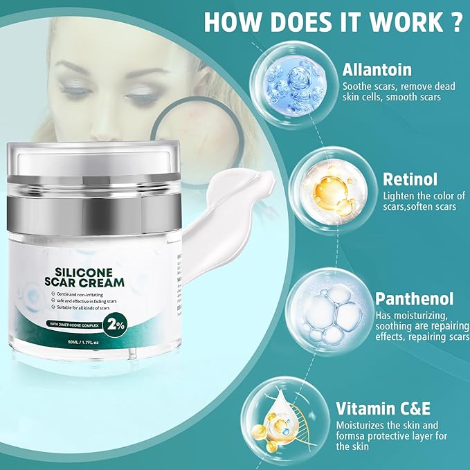 Advanced Scar Cream, Silicone Gel for Scars, Professional Scar Removal Cream for Surgical Scars, Stretch Marks, Old and New Scars 1.7 oz(50ml)-Velvo Beauty