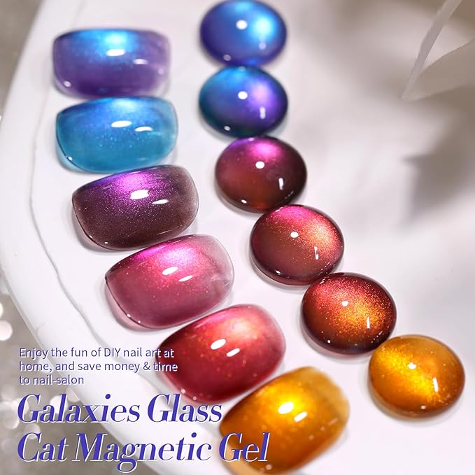 Born Pretty Cat Magnetic Eye Gel Nail Polish Glitter Auroras Magnetic Gel Polish Colorful Holographic Cat Magnetic Eye Nail Art Manicure DIY at Home 6PCS-Velvo Beauty