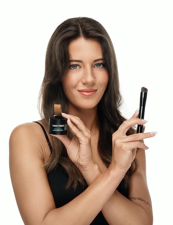 Thick Fiber Root Touch Up Powder, Medium Brown - Water & Sweat Resistant Hair Loss Concealer Set with Brush for Thin Hairlines and Gray Root Coverage-Velvo Beauty