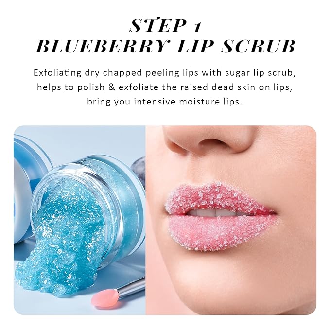 ANAI RUI Lip Therapy Set, Lip Scrub & Lip Mask, Overnight Moisturizing Lip Care Kit, Suagr Lip Exfoliator and Lip Sleeping Mask for A Soft Lips, Lip Gift Set for Dry, Chapped, Dark Lips, Blueberry-Velvo Beauty
