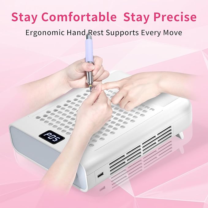 Missshine Dust Collector with Armrest – Professional 5-Speed Low Noise Vacuum Fan for Nail Techs – Powerful Suction with 10 Filter Papers for Salon & Home Use-Velvo Beauty