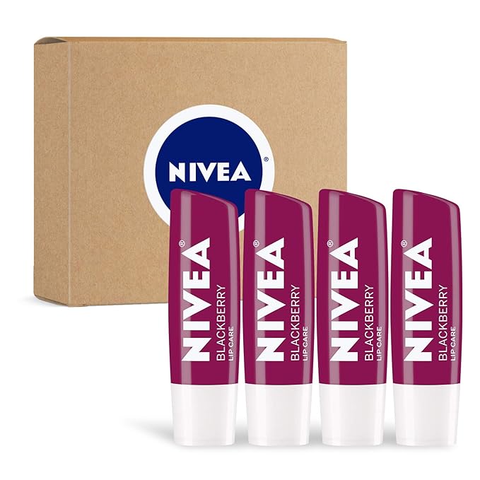 NIVEA Lip Balm, Blackberry Flavored Tinted Lip Balm Stick with Shea Butter and Jojoba Oil, 0.17 Oz, Pack of 4-Velvo Beauty
