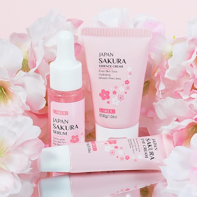Skin Care Set JAPAN SAKURA Women Beauty Gift Sets Skin Care Kit with Serum, Eye Cream, Face Cream Travel Kit for Women Wife Mom Teen Girls TSA-friendly Sizes Birthday Gift 3pcs-Velvo Beauty