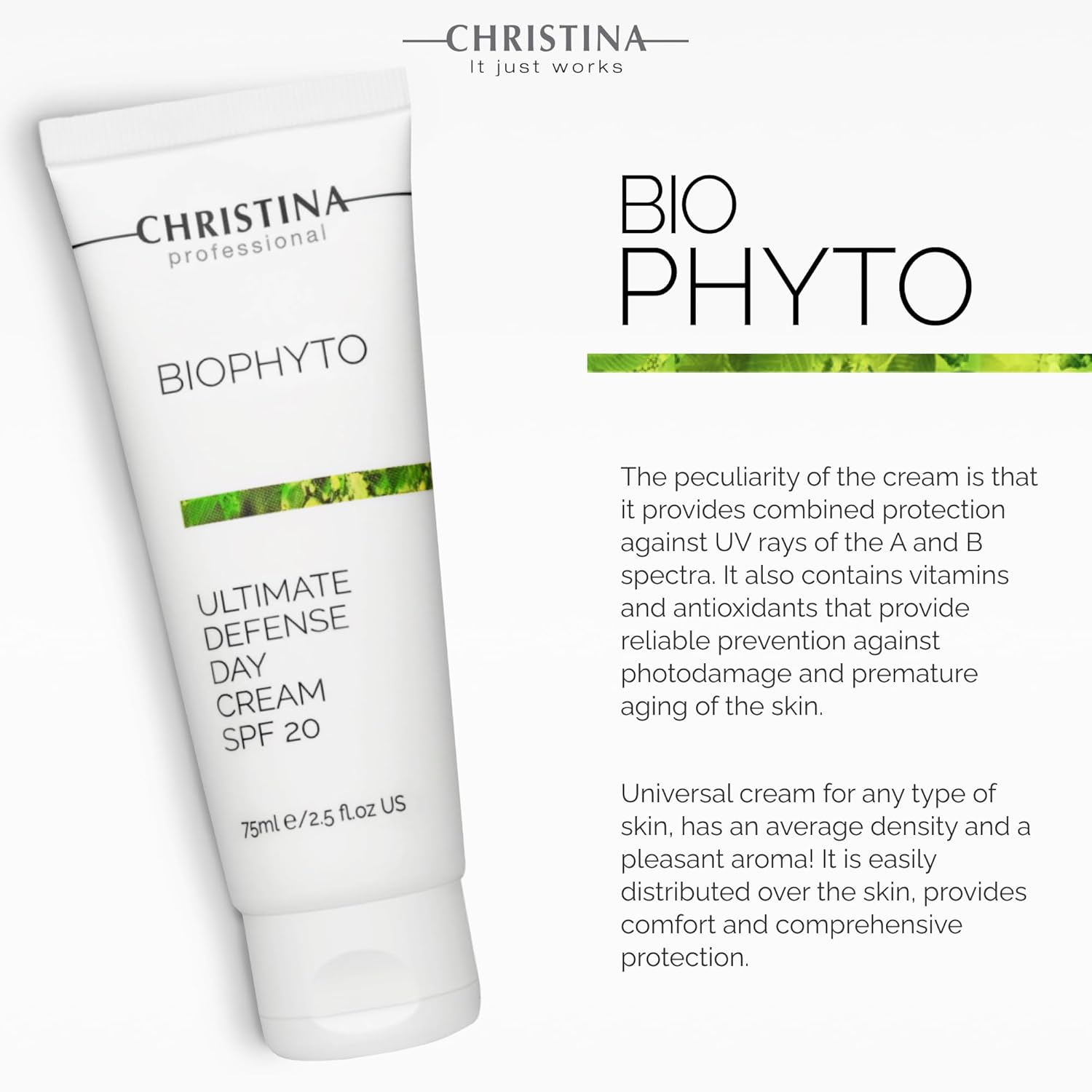Christina Bio Phyto Ultimate Defense Day Cream Moisturizer with SPF 20-75 ml - Broad Spectrum UVA/UVB Protection Facial Moisturizer with Hyaluronic Acid & Vitamin B12- For Normal & Combination Skin-Velvo Beauty