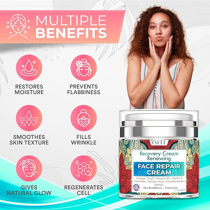 VAITE Face Moisturizer Remedy Skin Repair Cream with Snail, Salicylic Acid, Vitamin B5, Vitamin E, Collagen, and Ceramides for Men and Women Anti-aging Anti-wrinkle Made in USA Night and Day-Velvo Beauty