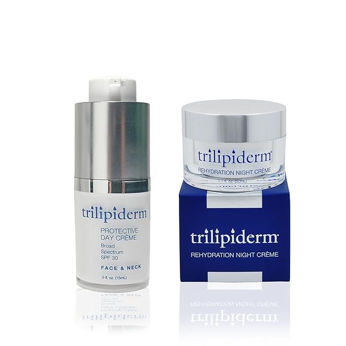 Trilipiderm Rehydration Night Créme .5oz + Protective Day Créme Broad Spectrum SPF 30 .5oz Travel/Trial Size Transformative, moisture-rich crème with hyaluronic acid and Retinol-Velvo Beauty