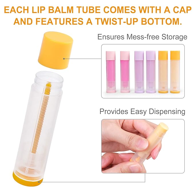 LotFancy Lip Balm Tubes Empty, 60PCS 5.5ml (3/16 Oz), Clear Lip Balm Container Tubes with Yellow Caps, BPA Free & Leak Free, Refillable-Velvo Beauty