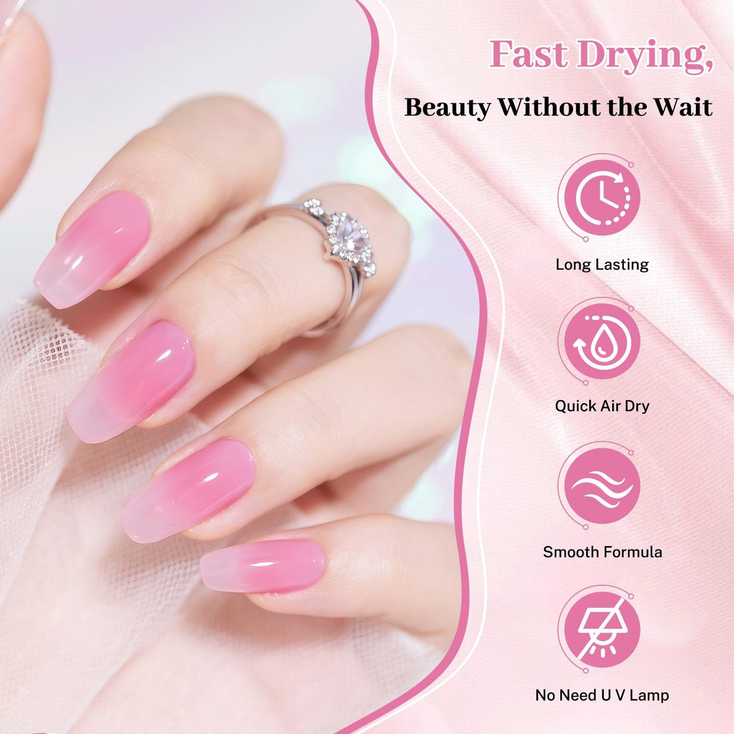 16.5ml Jelly Sheer Pink Nail Polish Large Volume Quick Dry Hot Pink Nail Polish, Long Lasting Shine, Fingernail Toenail Nail Art DIY Home Travel Nail Art Gift-Velvo Beauty