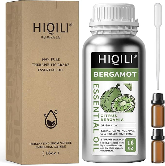 HIQILI Bergamot Essential Oil for Diffuser, Skin, Hair, DIY, 100% Pure & Natural - 16 Fl Oz (500 mL)-Velvo Beauty