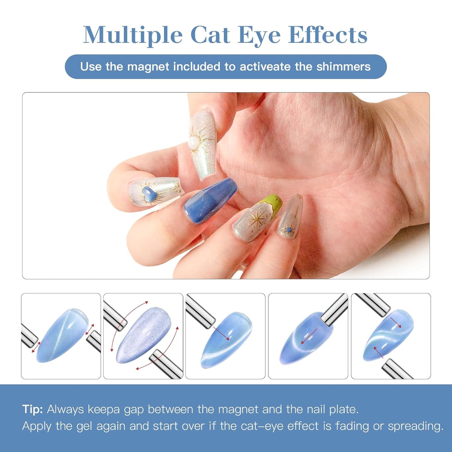 High-Density Cat Eye Gel Nail Polish with Magnet Stick, 15ml Dopamine Color Palette, Magnetic Effect Gel for DIY Manicure, Multiple Color Options - Ocean Luster-Velvo Beauty